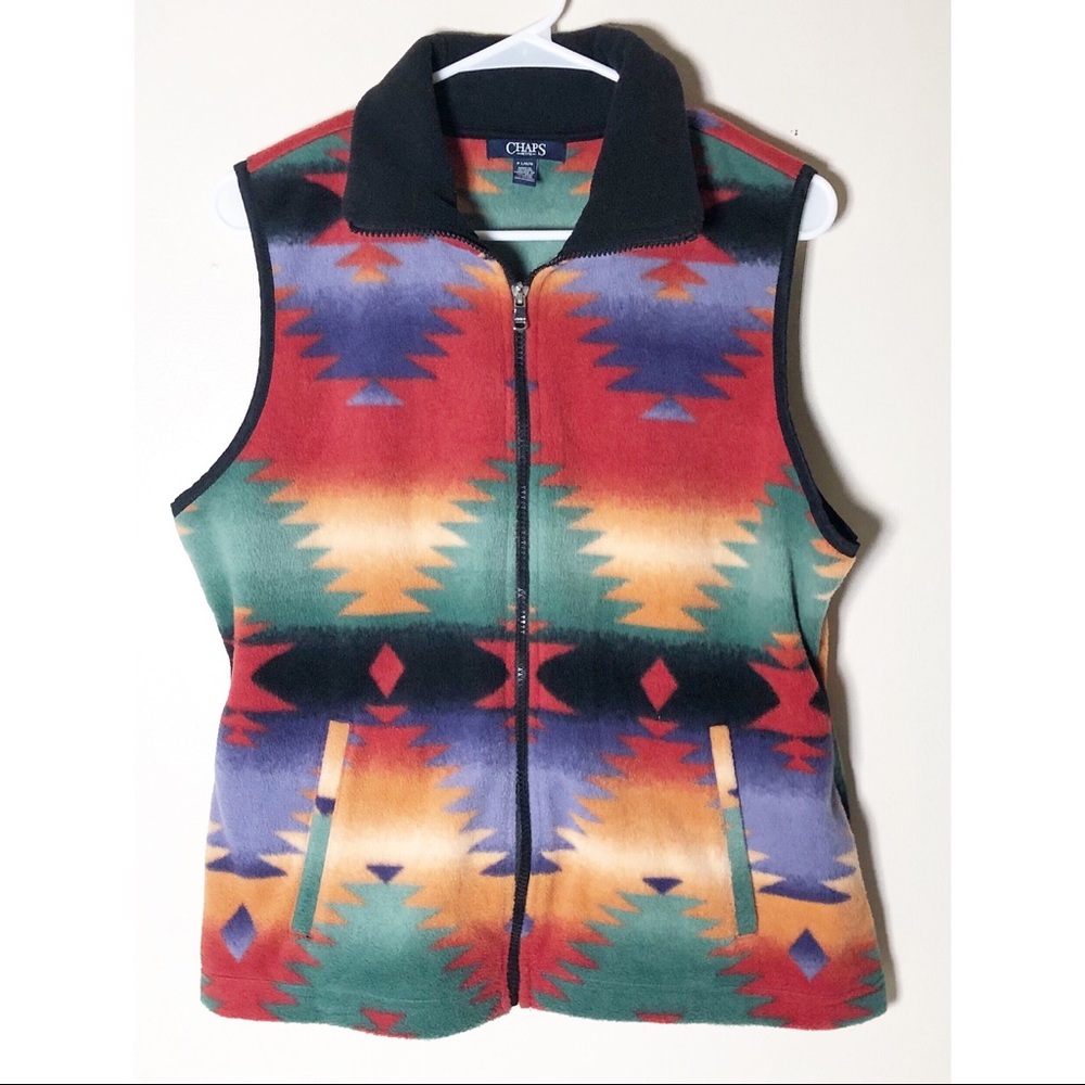 Chaps southwestern fleece full zip vest Petite Lg